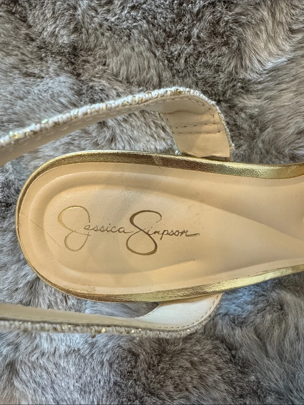 Jessica Simpson Glitter Bow Pointed-Toe Slingback Heels in Gold.Sz. 9